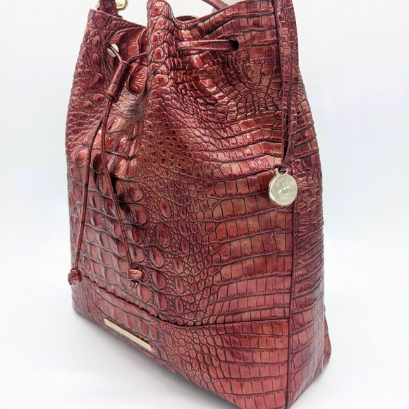 BRAHMIN Marlowe Melbourne croc embossed leather women's shoulder bag - CHILI - Picture 5 of 12